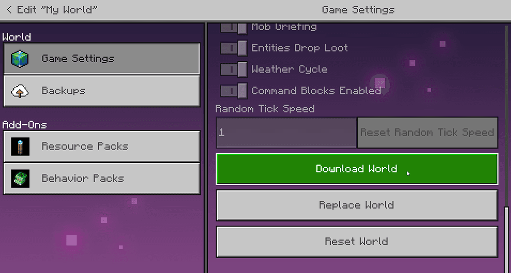 Realms download world option